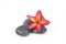 Red frangipani flower with zen stones