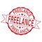 Red Freelance distressed rubber grunge stamp on white
