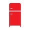 Red fridge fresh domestic electric freeze furniture icebox. Refrigerator front view vector flat icon