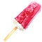 Red fruit ice cream on wooden stick isolated, watercolor illustration