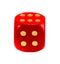 Red gamble dice isolated on white. Gold dots
