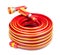 Red garden coiled hose with handle isolated