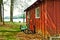 Red Garden Shed/Wheelbarrows