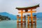 Red gate located in the sea at miyajima island Hiroshima