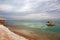 The red gazebo in the water