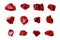 Red gem stones white background isolated closeup, ruby gemstones set, raw shiny garnet collection, rough natural rocks nuggets