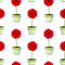 Red gerbera flowers in pots. Vector seamless pattern
