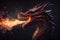 Red giant dragon breathing fire on dark background.generative ai