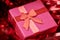 Red gift box in festive tinsel