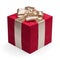 Red gift box with golden ribbon.