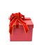 Red gift box with red and glod ribbon