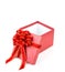 Red gift box with red and glod ribbon