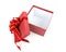 Red gift box with red and glod ribbon