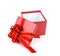 Red gift box with red and glod ribbon