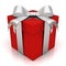 Red gift box with silver ribbon bow