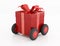 Red gift box on wheels