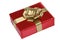 Red gift with gold ribbons