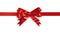 Red gift ribbon bow straight horizontal isolated on white.