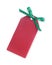 Red gift tag with green sparkling bow