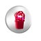 Red Glass of beer icon isolated on transparent background. Silver circle button.