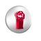 Red Glass of beer icon isolated on transparent background. Silver circle button.