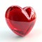 Red glass heart on white background, romanticism, glass heart sculpture