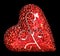 Red glass tile mosaic pottery heart with mirror flower for Valentineâ€™s Day celebration of love! Black background