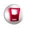 Red Glass of vodka icon isolated on transparent background. Silver circle button.