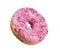 Red glazed round donut with sprinkles isolated. Side view