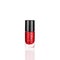 Red glittering nail polish in glass bottle on white background isolated close up, closed pink sequin varnish shiny scarlet lacquer