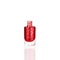 Red glittering nail polish in glass bottle on white background isolated closeup, opened pink sequin varnish, shiny scarlet lacquer