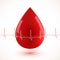 Red glossy 3d vector blood drop with cardiogram