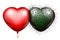 Red glossy heart and green spiked heart