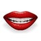 Red glossy lips female smile mouth teeth stylish women lipstick fashion cosmetics mockup on white design vector