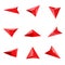 Red glossy navigation arrow realistic vector set.