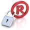 Red glossy Trademark sign with padlock on a white