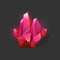 Red glowing crystal icon for the game. Ruby glowing crystal. Precious gemstone. Magic crystal vector icon.