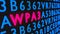 Red glowing word WPA3 on dark wall among random letters