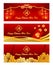 Red and gold chinese banner style with money , lantern , flower vector design for chinese new year Chinese word mean Good Fortun