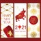 Red gold chinese happy new year card with ox.wording translation:very lucky year or fortune