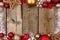 Red and gold Christmas double border with snow on wood