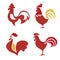 Red and golden roosters logo set.