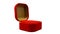 Red and goldish opened empty bijouterie gift on white, isolated - object 3D rendering