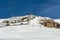 Red gondolas in ski resort Serfaus Fiss Ladis in Austria with sn