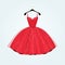 Red gorgeous party dress. Vector illustration