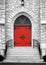 Red gothic church door