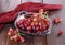 Red grapes on a vintage metal tray