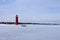 The Red Great Lakes Lighthouse on the Pier at Kenosha Wisconsin