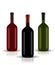 Red, Green, Black naturalistic closed 3D wine bottle of different colors without label. Vector Illustration