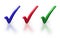 Red, green and blue check marks